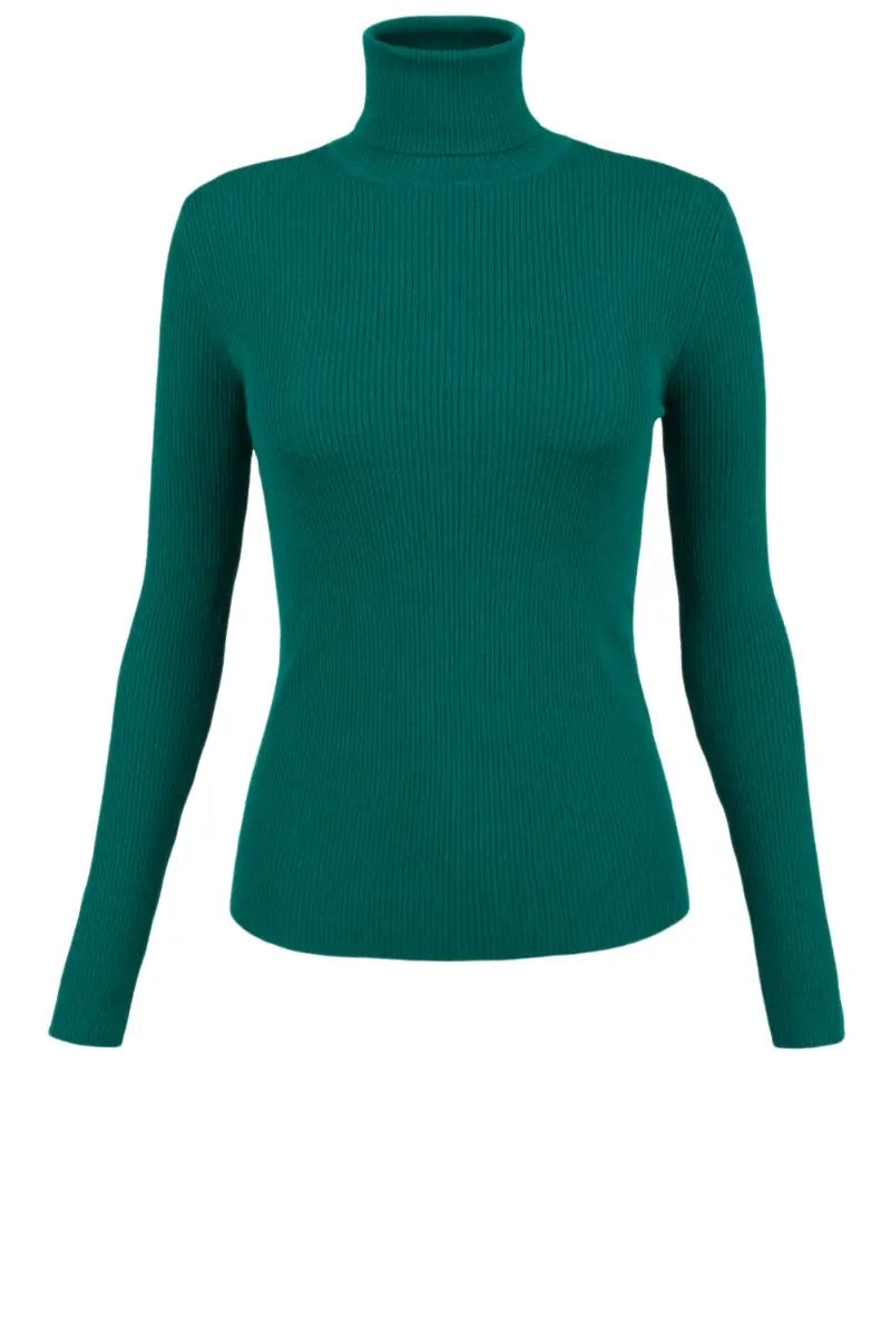 Maglia collo alto a costine LEILAD512552X 033 P.A.R.O.S.H. Petrolio 