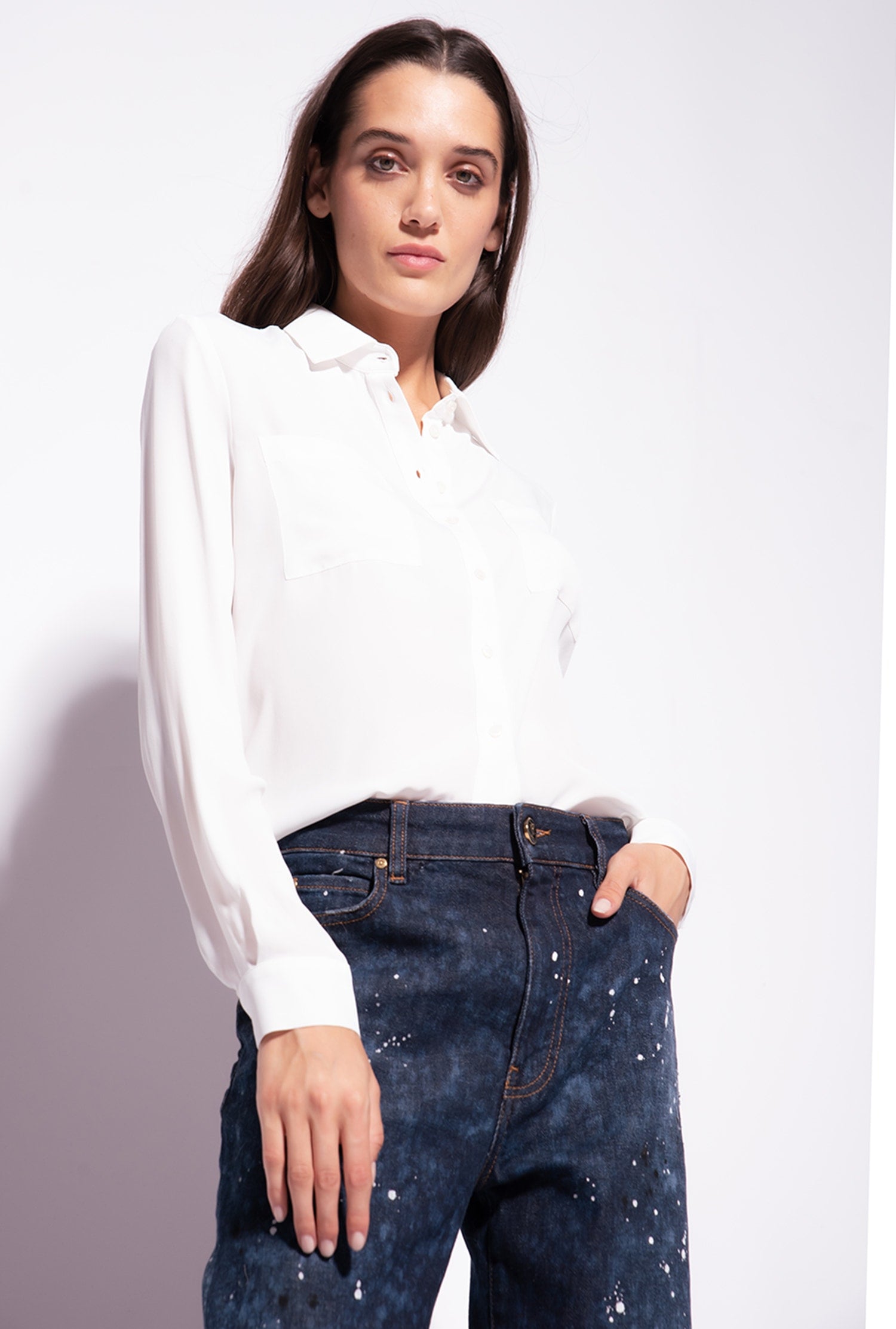 Camicia misto seta con taschini 1G187Z8889 Z05 PINKO White 