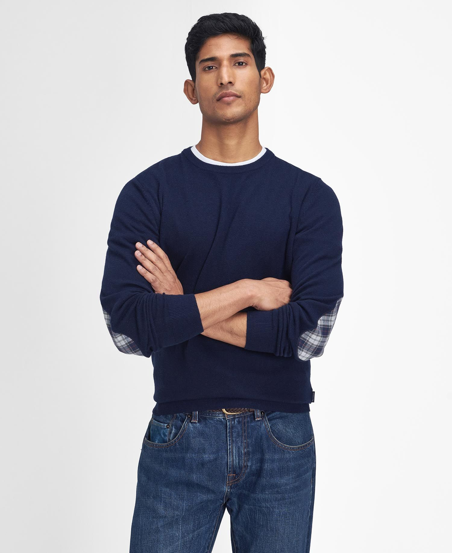 Maglia girocollo con toppa al gomito in tartan MKN1586 MKN NY91 BARBOUR Navy 