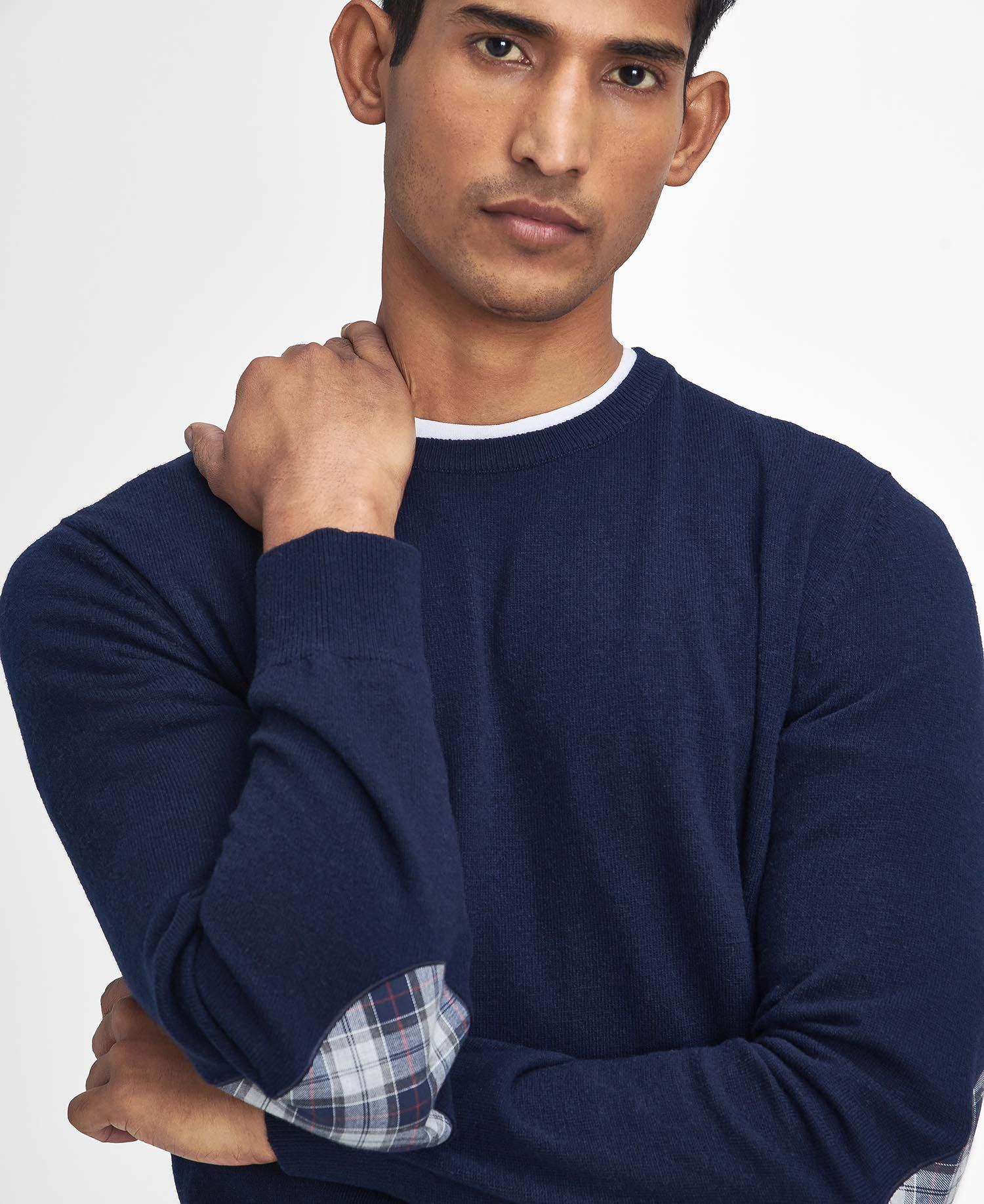 Maglia girocollo con toppa al gomito in tartan MKN1586 MKN NY91 BARBOUR Navy 