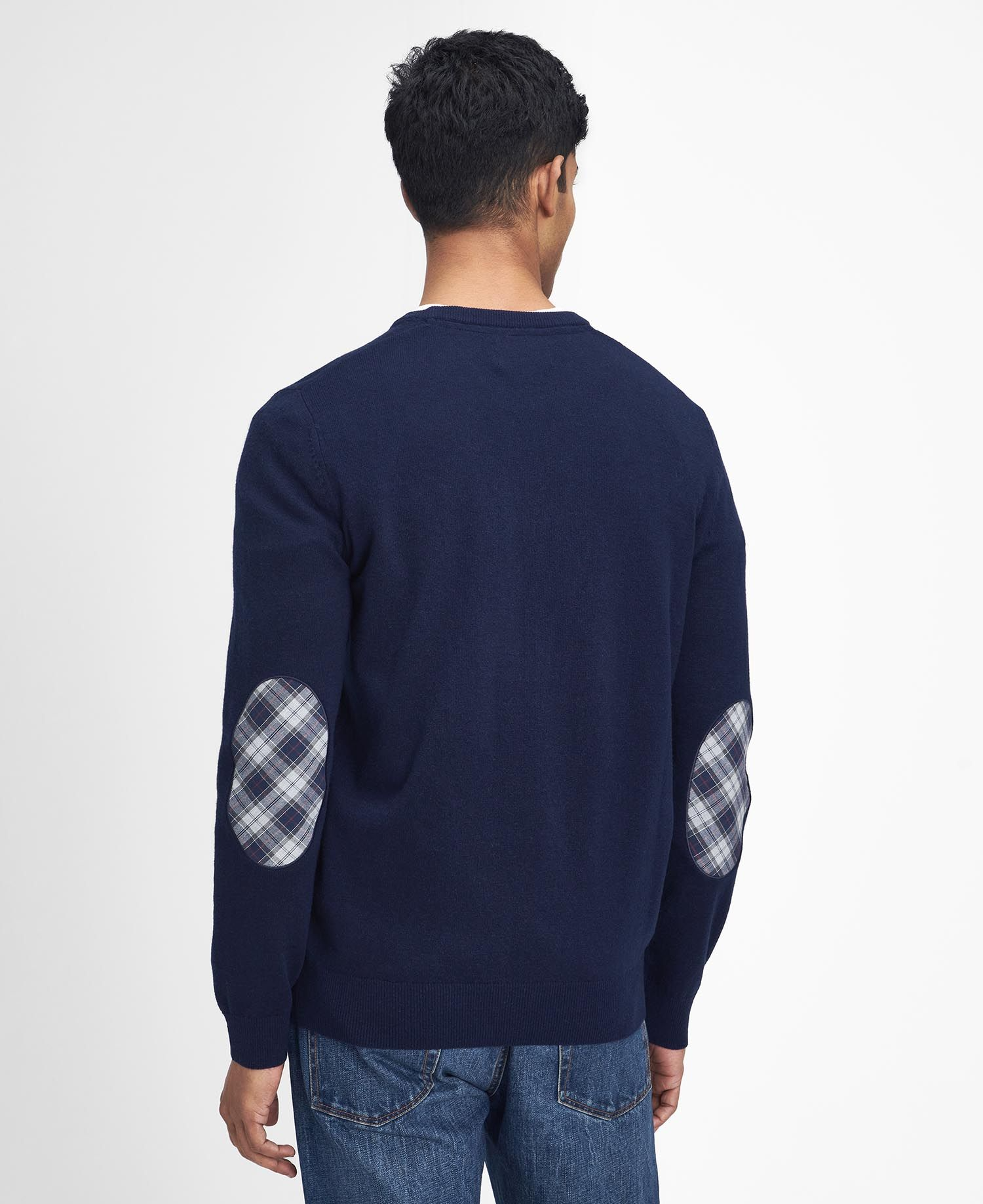 Maglia girocollo con toppa al gomito in tartan MKN1586 MKN NY91 BARBOUR Navy 