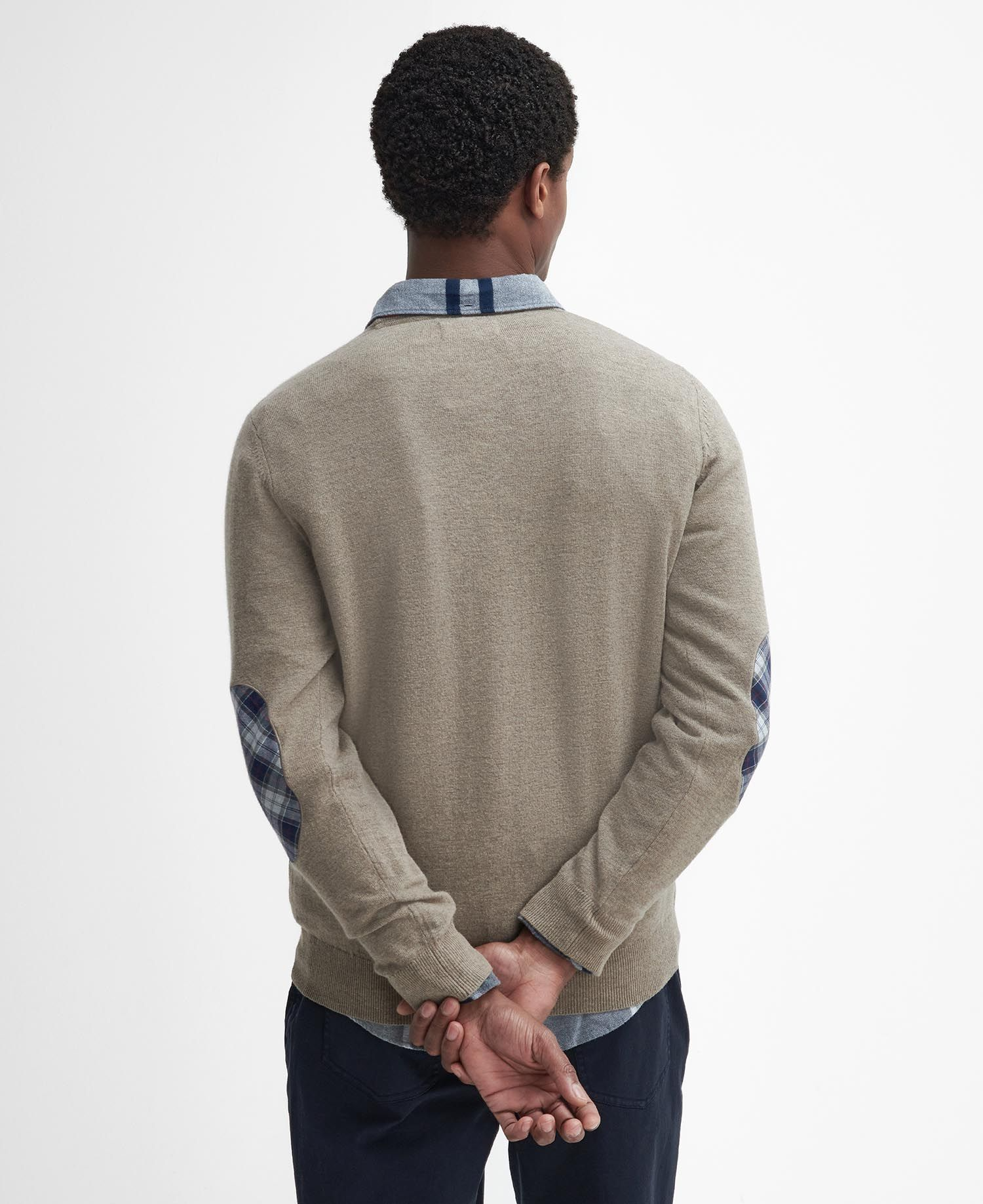 Maglia girocollo con toppa al gomito in tartan MKN1586 MKN ST51 BARBOUR Stone 