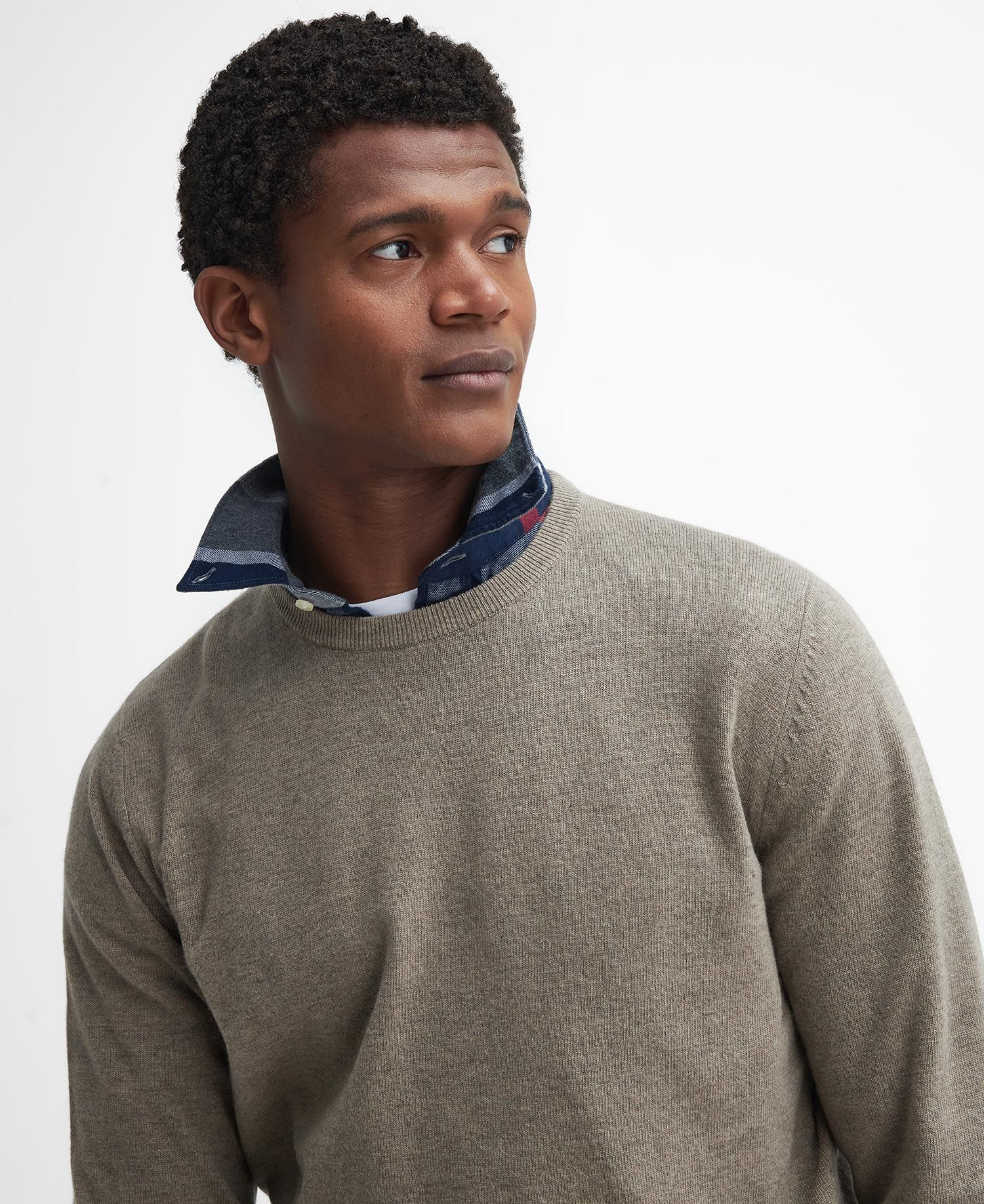 Maglia girocollo con toppa al gomito in tartan MKN1586 MKN ST51 BARBOUR Stone 