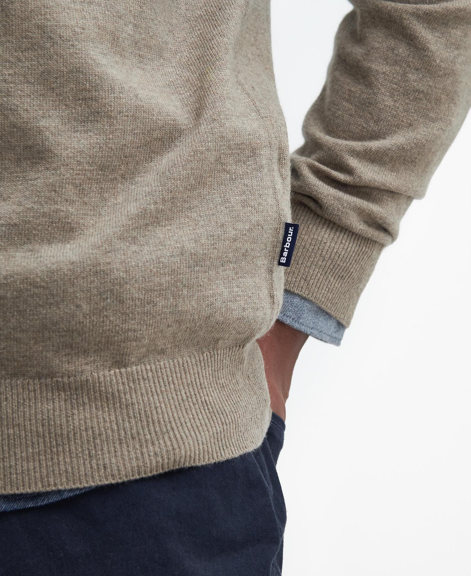 Maglia girocollo con toppa al gomito in tartan MKN1586 MKN ST51 BARBOUR Stone 