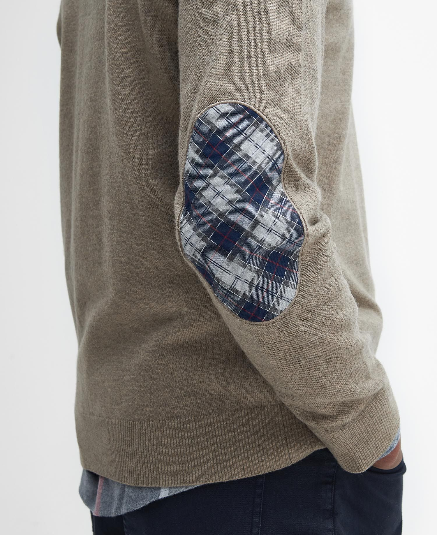 Maglia girocollo con toppa al gomito in tartan MKN1586 MKN ST51 BARBOUR Stone 