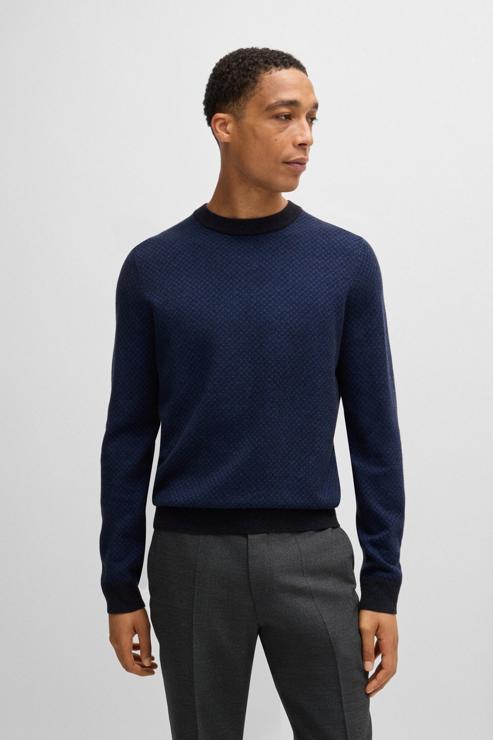 Maglia girocollo in lana fantasia 50526989 10265613 01 404 BOSS Dark blue 
