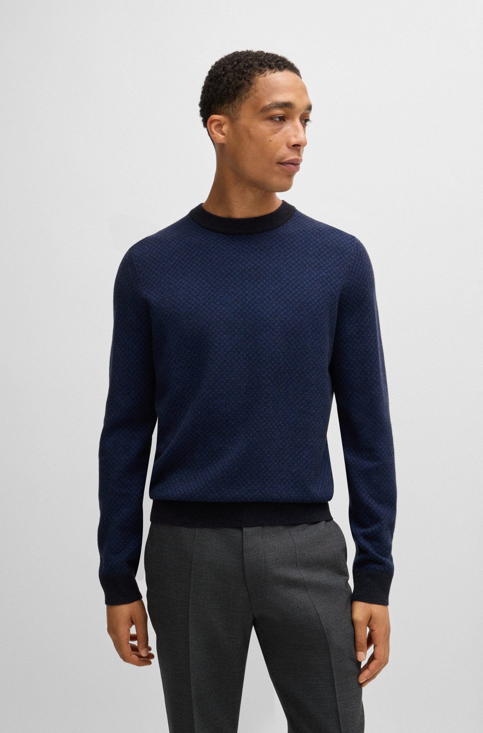 Maglia girocollo in lana fantasia 50526989 10265613 01 404 BOSS Dark blue 