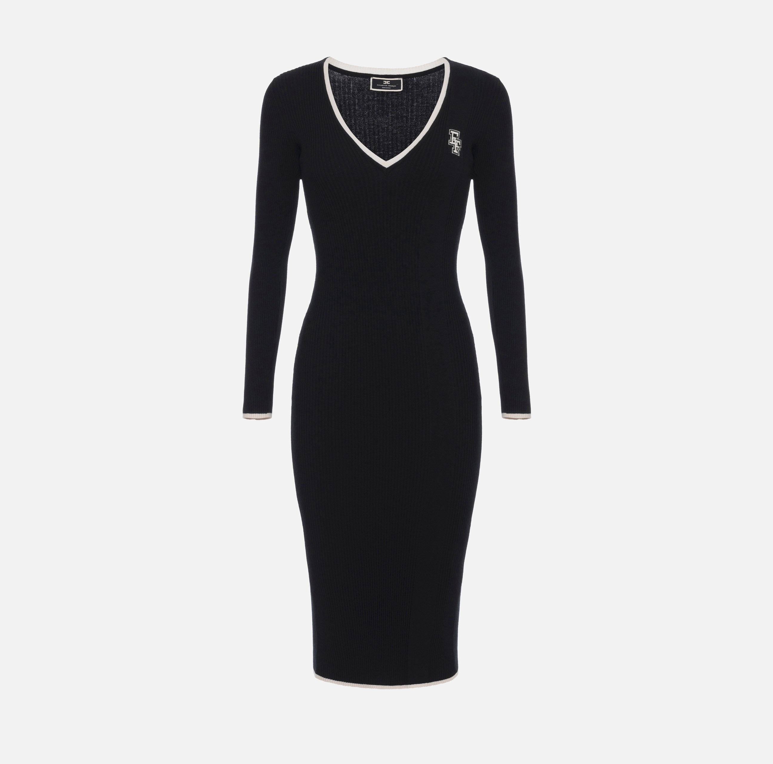 Abito midi in viscosa con logo a contrasto AM09M46E2 685 ELISABETTA FRANCHI Nero/burro 