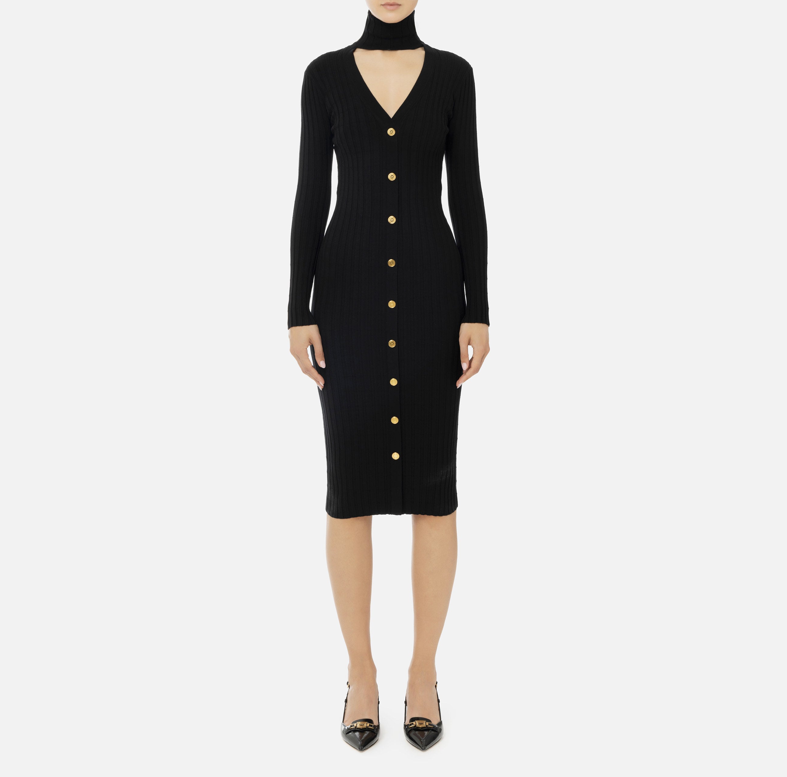 Abiti midi in viscosa a coste con bottoniera AM91S46E2 110 ELISABETTA FRANCHI Nero 