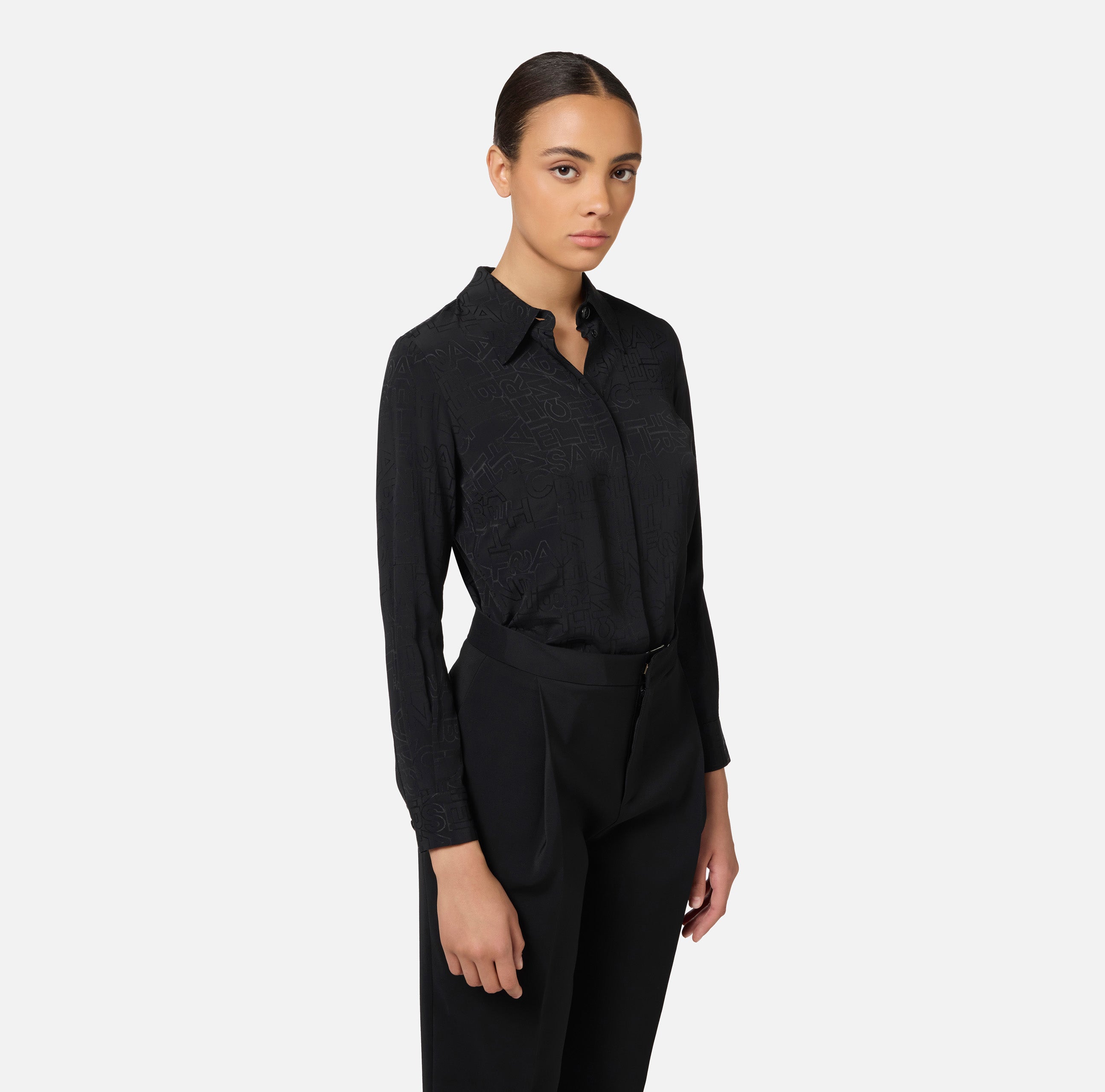 Camicia in georgette jacquard lettering CA08446E2 110 ELISABETTA FRANCHI Nero 