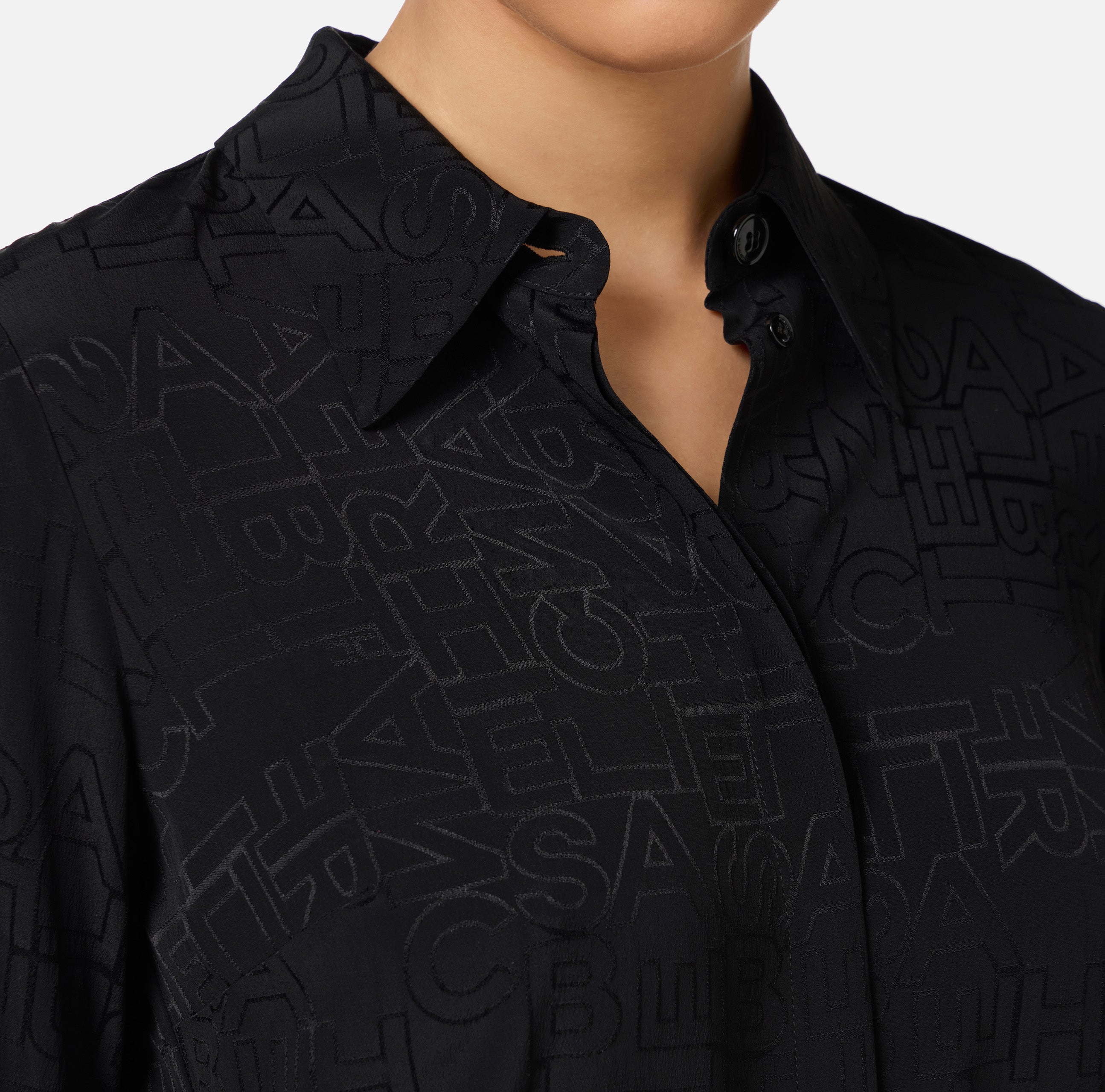 Camicia in georgette jacquard lettering CA08446E2 110 ELISABETTA FRANCHI Nero 