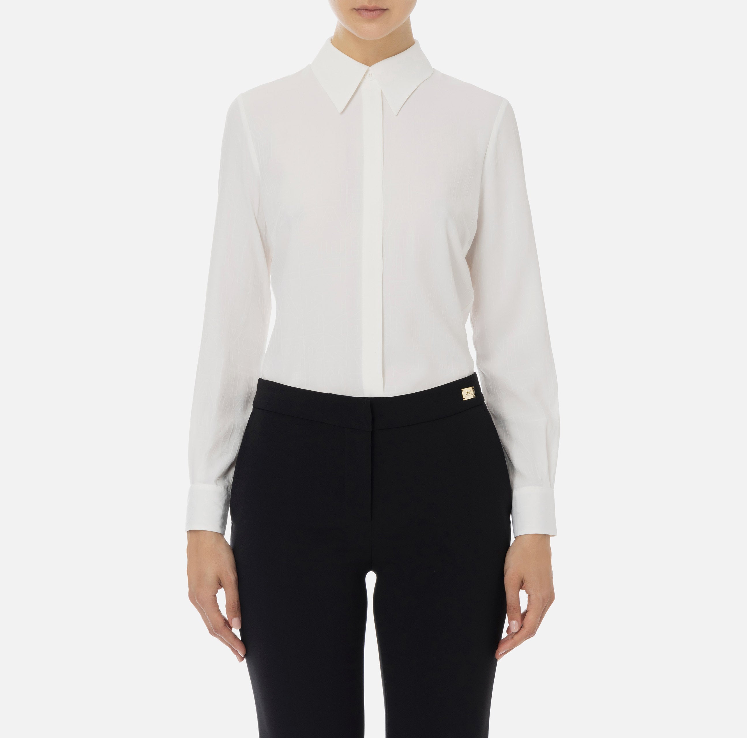 Camicia in georgette jacquard lettering CA08446E2 360 ELISABETTA FRANCHI Avorio 