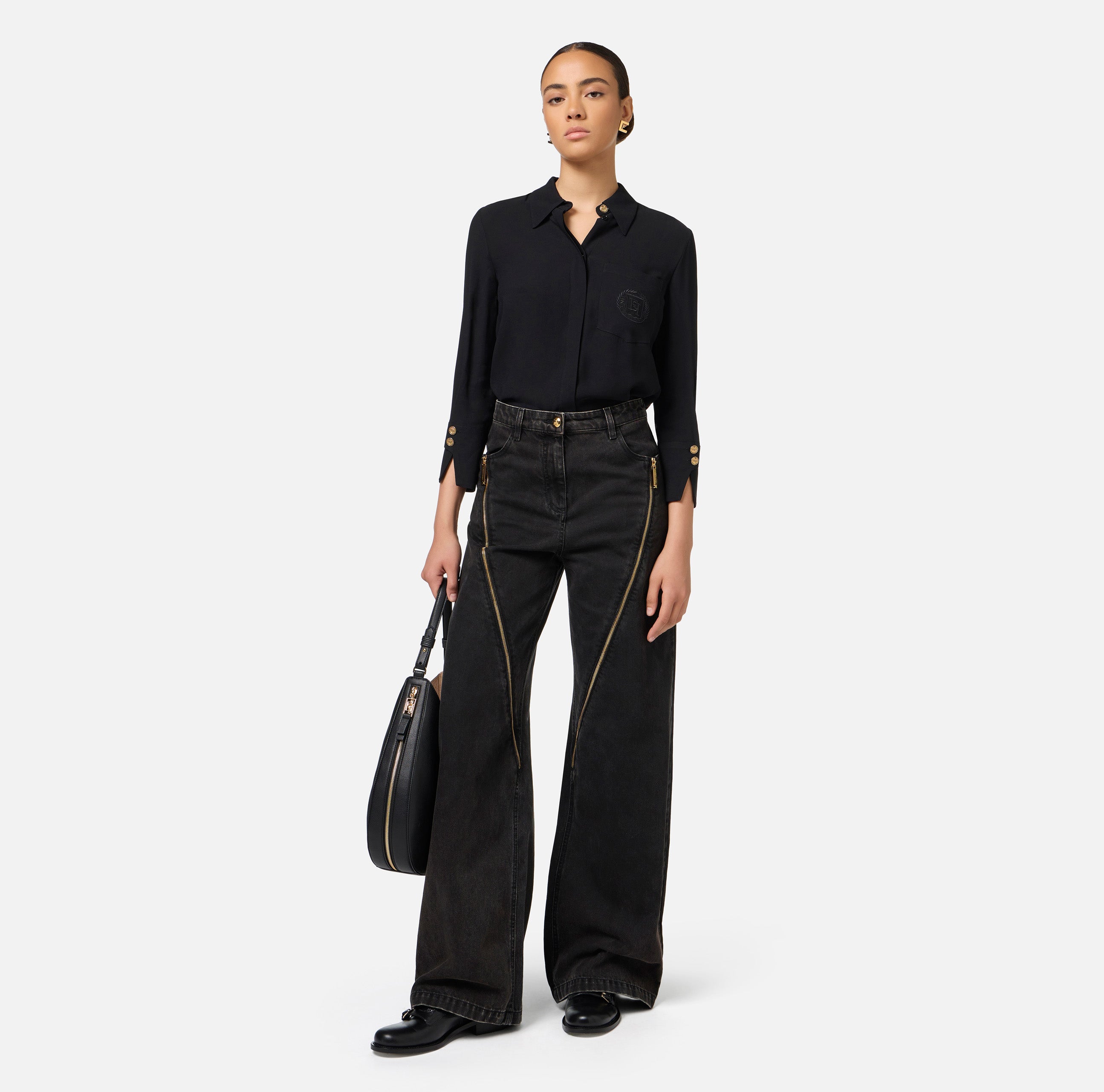 Camicia in georgette con patch logo CA09146E2 110 ELISABETTA FRANCHI Nero 