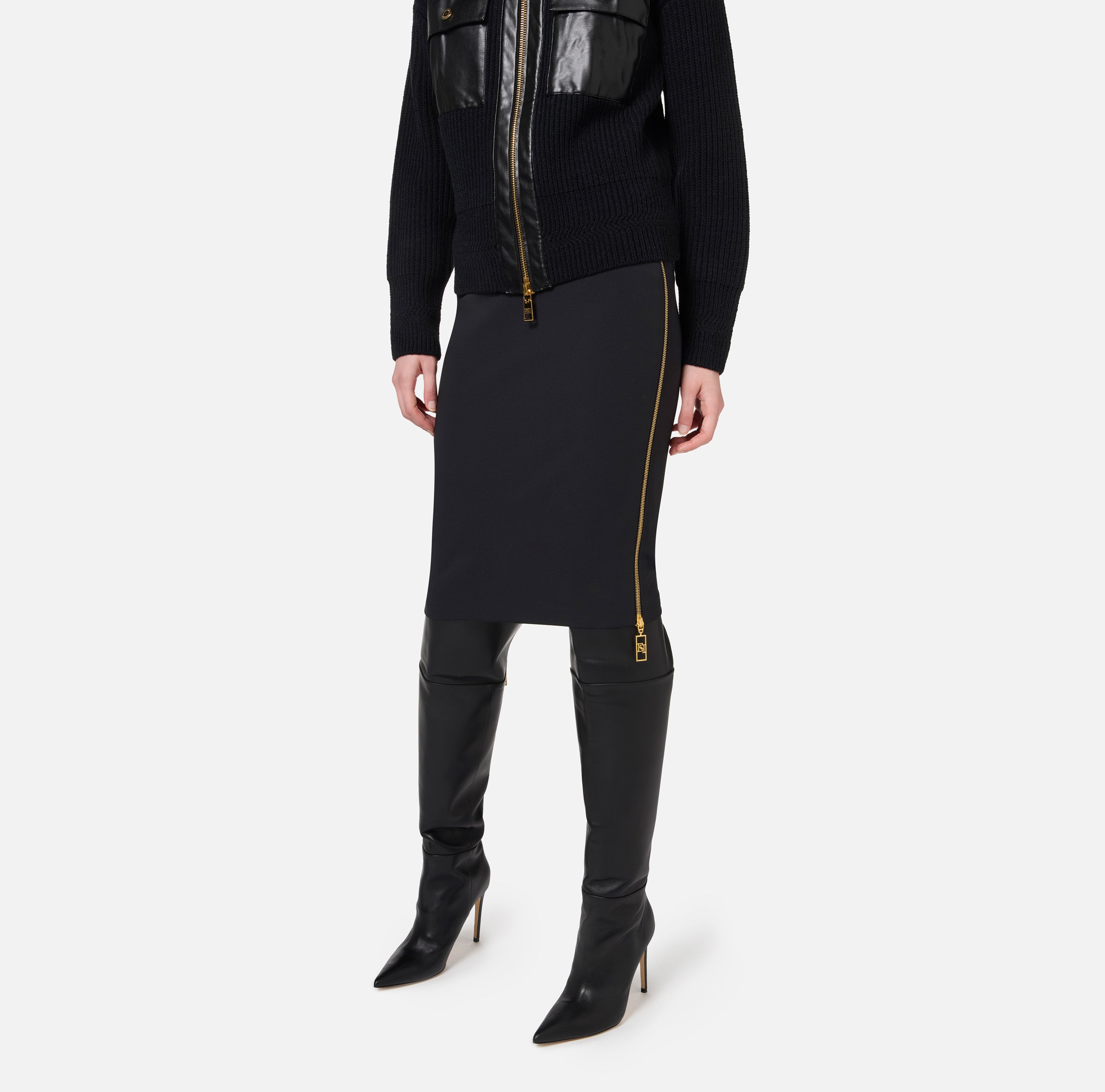 Gonna midi in crêpe con zip GO04746E2 110 ELISABETTA FRANCHI Nero 