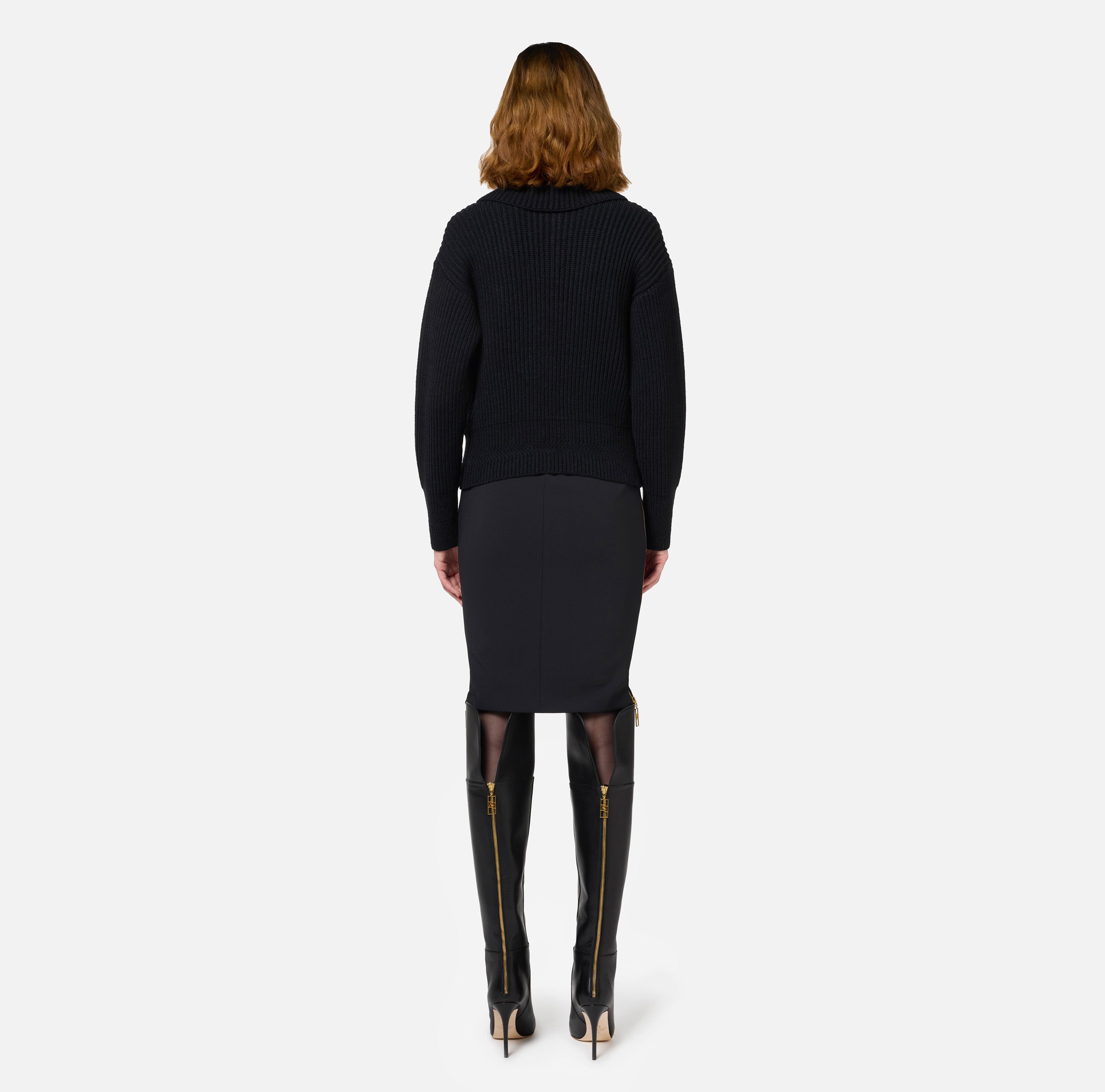 Gonna midi in crêpe con zip GO04746E2 110 ELISABETTA FRANCHI Nero 