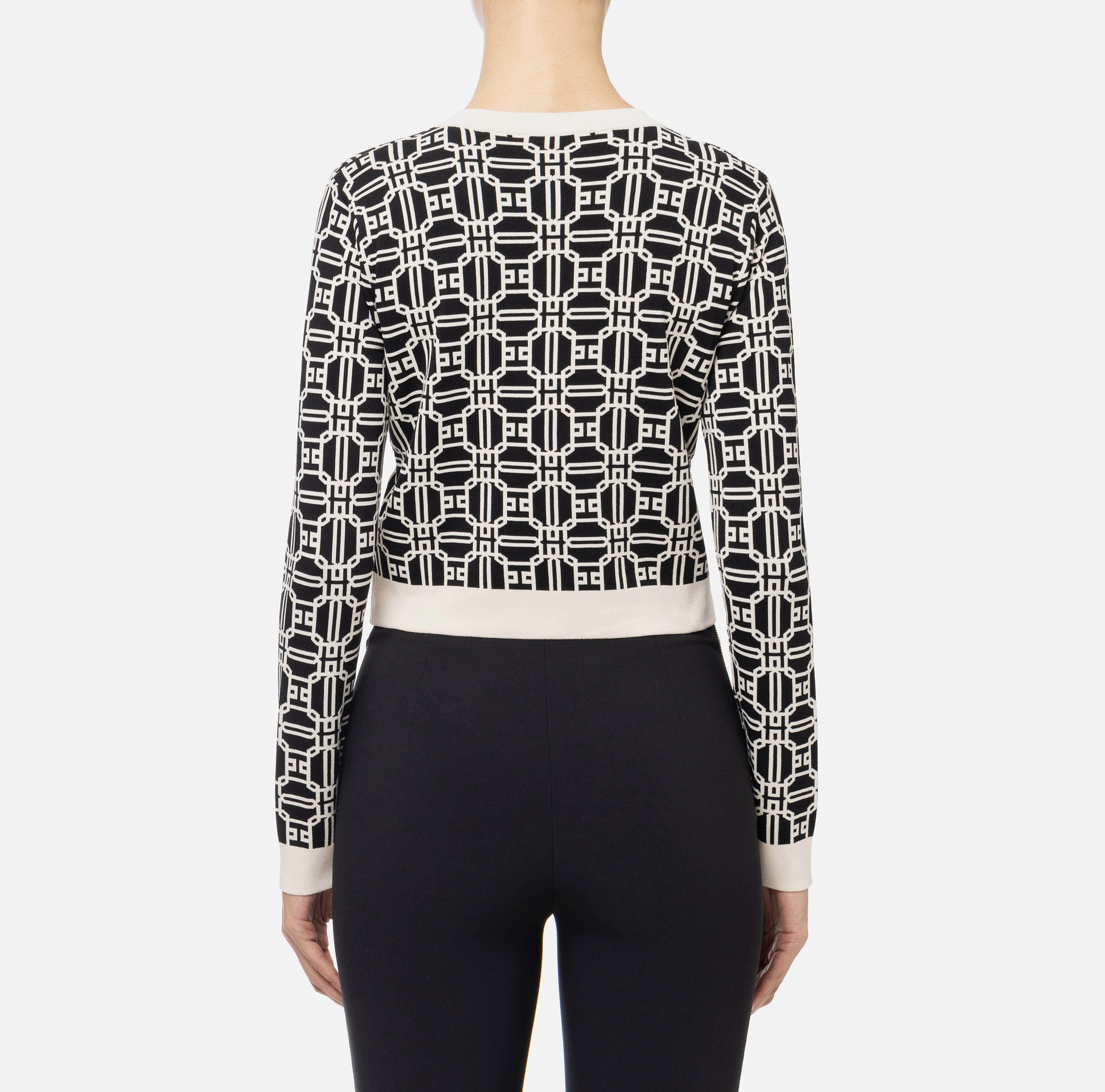 Cardigan cropped logo jacquard<BR/> MK32B47E2 685 ELISABETTA FRANCHI Nero/burro 