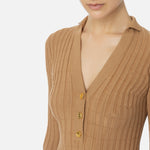 Maglia in viscosa a coste con bottoniera MK62S46E2 032 ELISABETTA FRANCHI Camel 