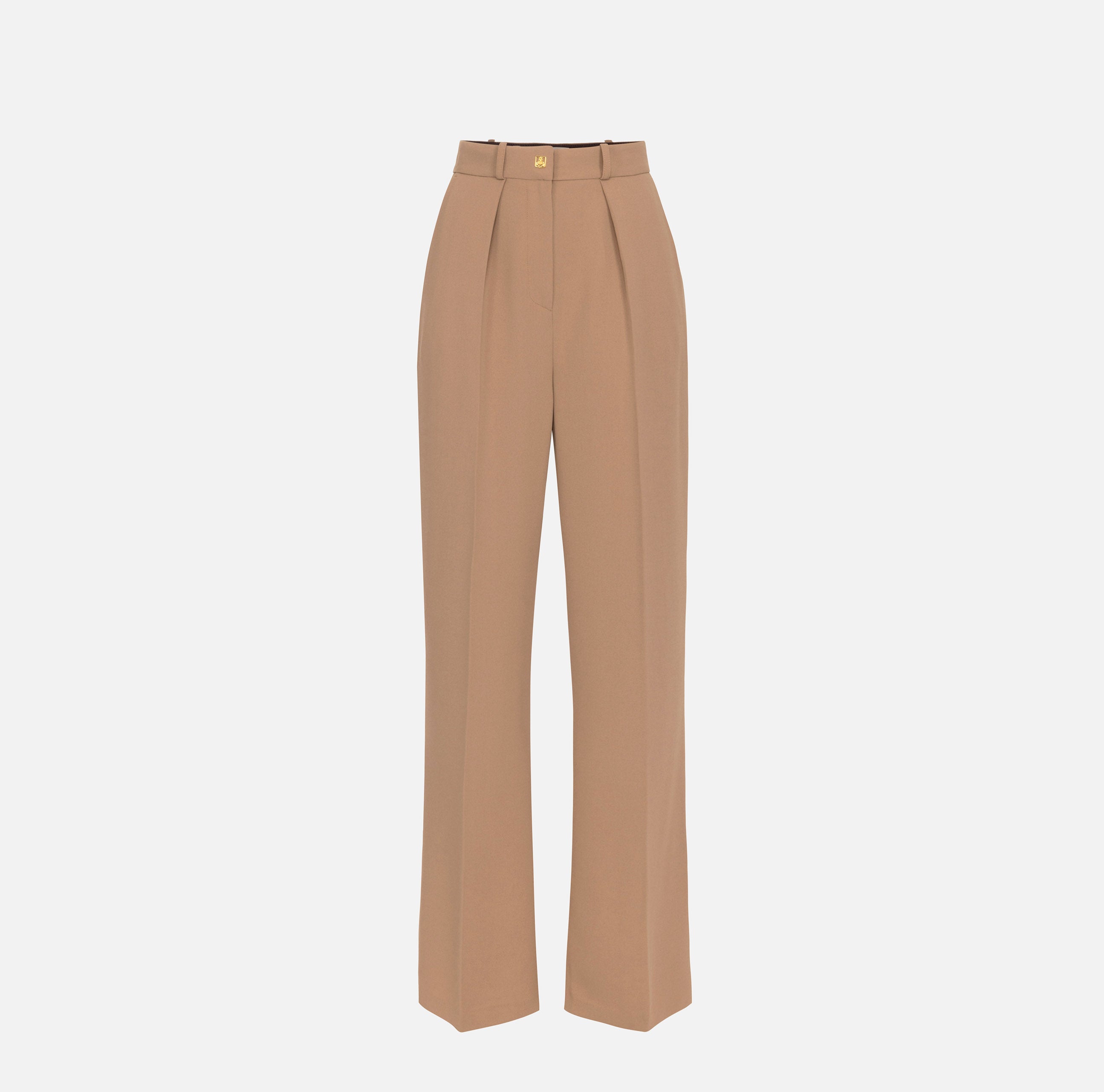 Pantalone dritto in crêpe fermo con rivetto stemma PA02646E2 032 ELISABETTA FRANCHI Camel 