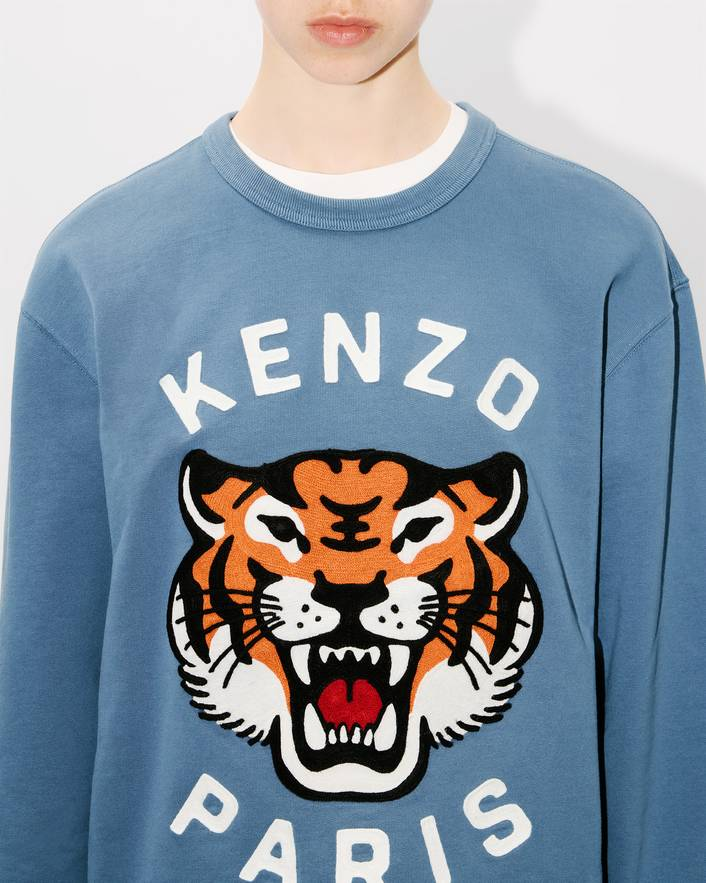 Felpa girocollo con ricamo FE68SW1064MF 67 KENZO Blu avio 