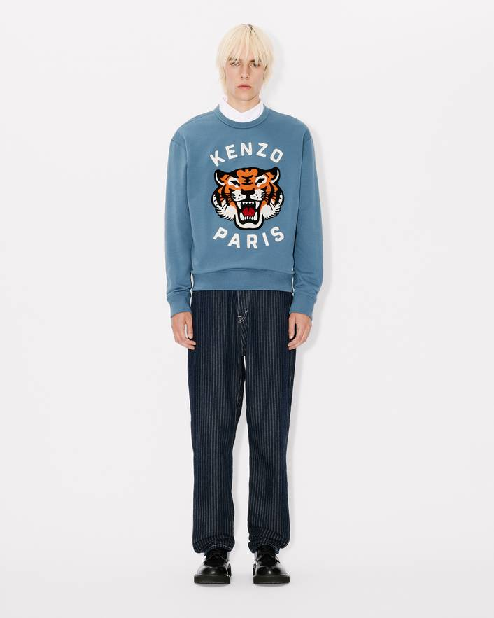 Felpa girocollo con ricamo FE68SW1064MF 67 KENZO Blu avio 
