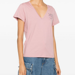 T-Shirt scollo a V con ricamo 100372A24E Q08 PINKO Rosa zefiro 