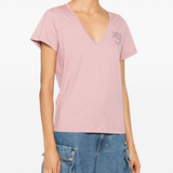 T-Shirt scollo a V con ricamo 100372A24E Q08 PINKO Rosa zefiro 