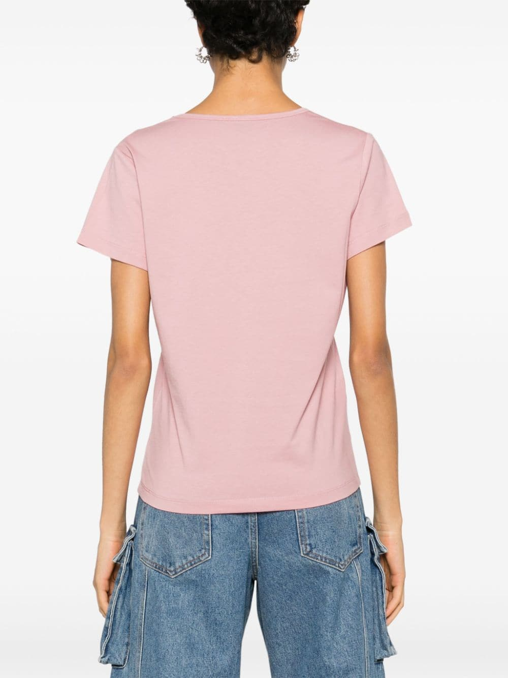 T-Shirt scollo a V con ricamo 100372A24E Q08 PINKO Rosa zefiro 