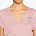 T-Shirt scollo a V con ricamo 100372A24E Q08 PINKO Rosa zefiro 