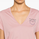 T-Shirt scollo a V con ricamo 100372A24E Q08 PINKO Rosa zefiro 