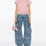 T-Shirt scollo a V con ricamo 100372A24E Q08 PINKO Rosa zefiro 