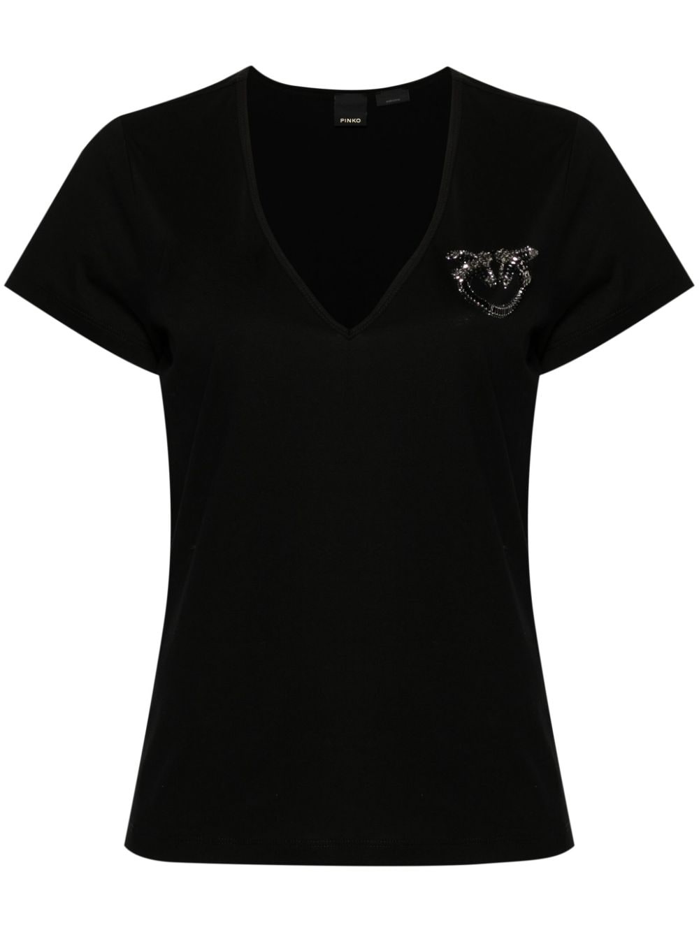 T-Shirt scollo a V con ricamo 100372A24E Z99 PINKO Nero limousine 
