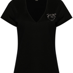 T-Shirt scollo a V con ricamo 100372A24E Z99 PINKO Nero limousine 