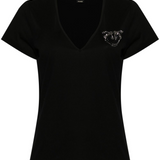 T-Shirt scollo a V con ricamo 100372A24E Z99 PINKO Nero limousine 