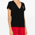 T-Shirt scollo a V con ricamo 100372A24E Z99 PINKO Nero limousine 
