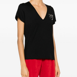 T-Shirt scollo a V con ricamo 100372A24E Z99 PINKO Nero limousine 