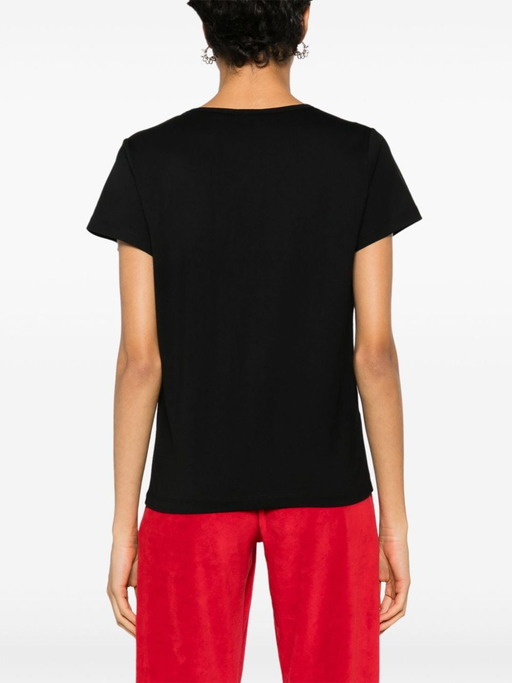 T-Shirt scollo a V con ricamo 100372A24E Z99 PINKO Nero limousine 