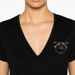 T-Shirt scollo a V con ricamo 100372A24E Z99 PINKO Nero limousine 