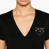 T-Shirt scollo a V con ricamo 100372A24E Z99 PINKO Nero limousine 