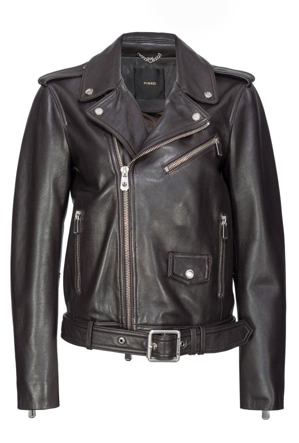 Biker in pelle 103897A21L M04 PINKO Marrone oltre buio 