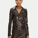 Biker in pelle 103897A21L M04 PINKO Marrone oltre buio 