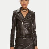 Biker in pelle 103897A21L M04 PINKO Marrone oltre buio 