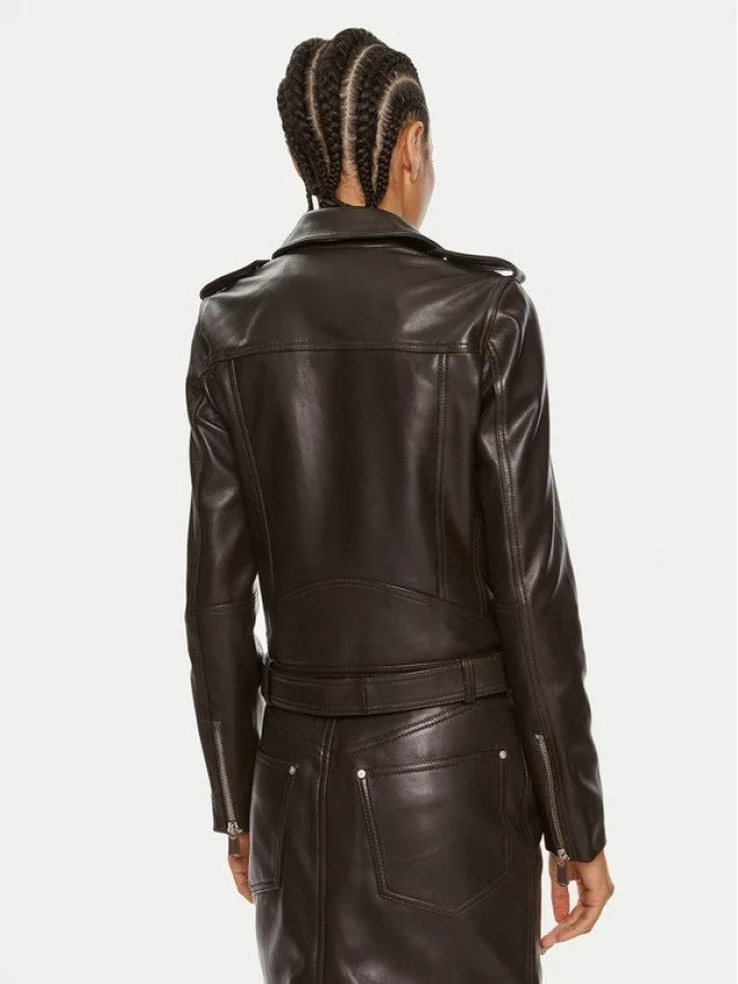 Biker in pelle 103897A21L M04 PINKO Marrone oltre buio 