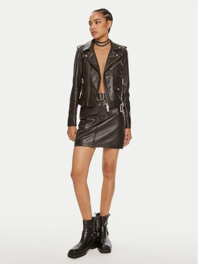 Biker in pelle 103897A21L M04 PINKO Marrone oltre buio 