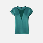 Blusa t-shirt satin e georgette 103951A206 S1A PINKO Verde bottiglia scuro 