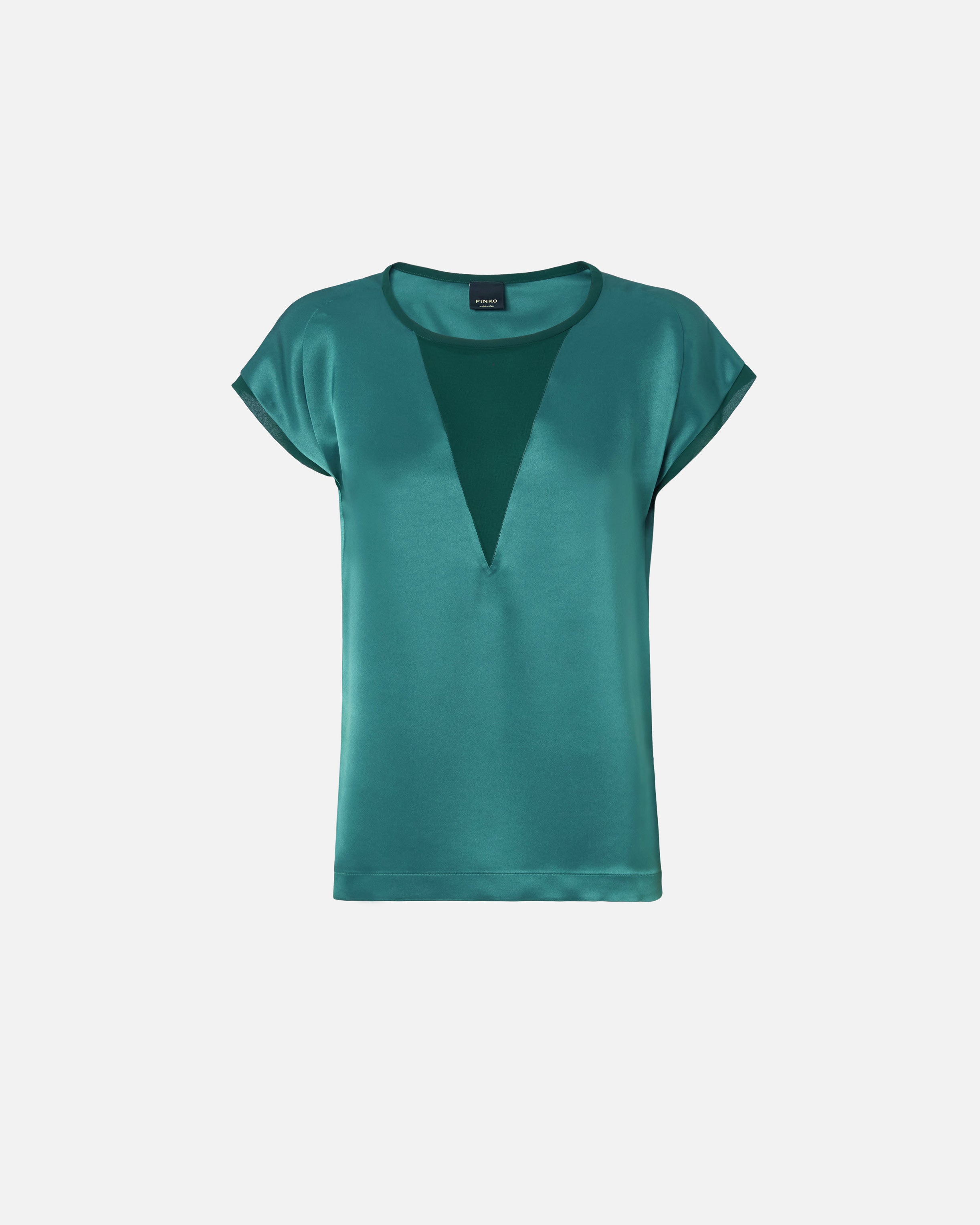 Blusa t-shirt satin e georgette 103951A206 S1A PINKO Verde bottiglia scuro 