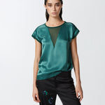 Blusa t-shirt satin e georgette 103951A206 S1A PINKO Verde bottiglia scuro 