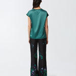 Blusa t-shirt satin e georgette 103951A206 S1A PINKO Verde bottiglia scuro 