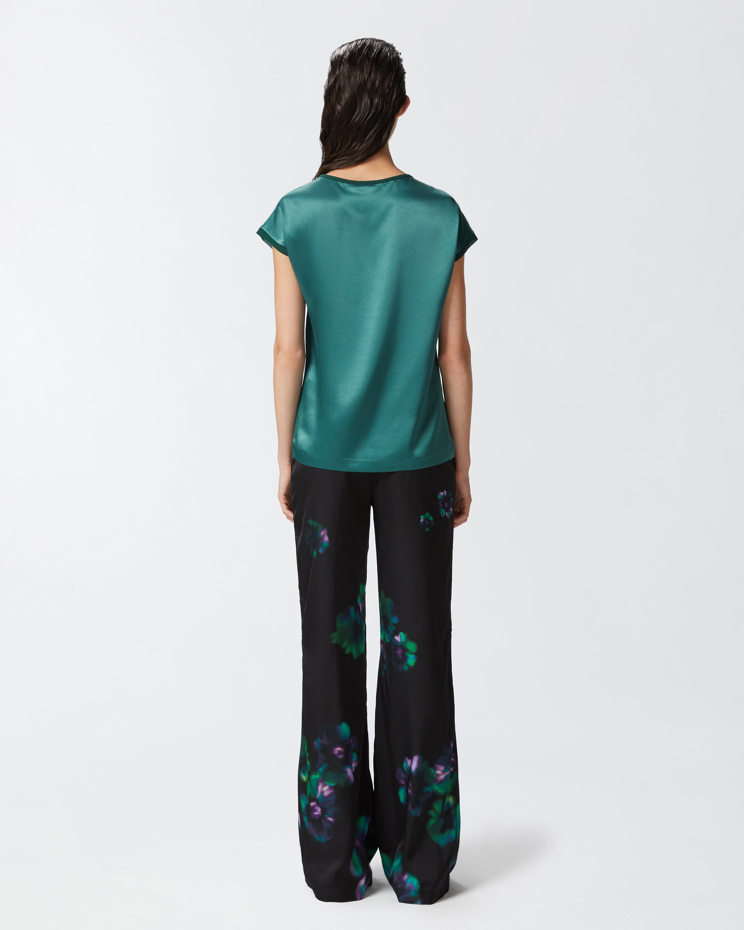 Blusa t-shirt satin e georgette 103951A206 S1A PINKO Verde bottiglia scuro 