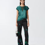 Blusa t-shirt satin e georgette 103951A206 S1A PINKO Verde bottiglia scuro 