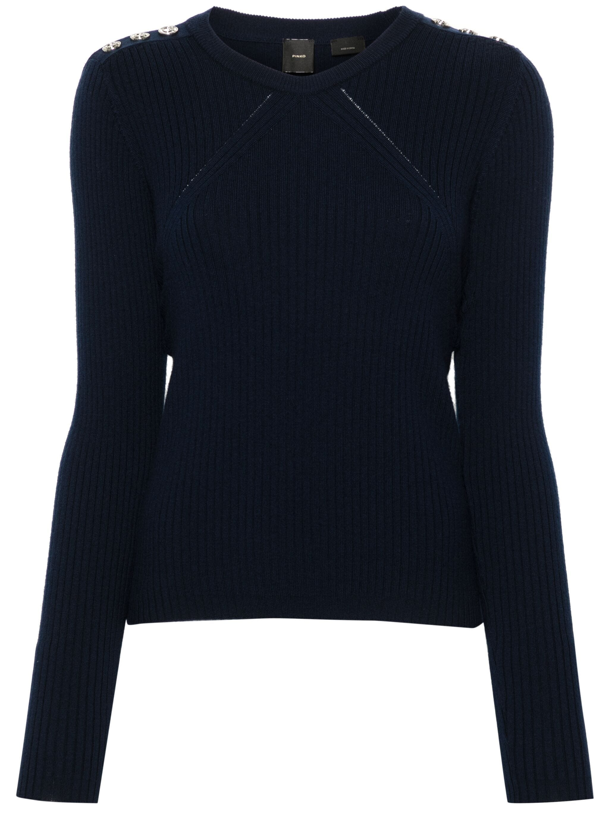 Maglia girocollo in cannetè di lana 104020A15S G03 PINKO Blu marino cupo 
